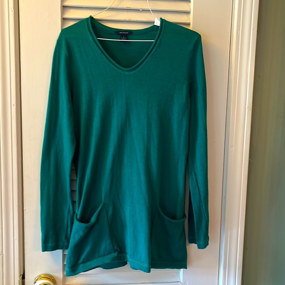 Westbound Dark Green Long Length Cotton Blend Sweater with Pockets | Size Small